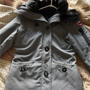 Canada Goose Women's Hooded Parka Jacket - Light Gray with Fur Trim